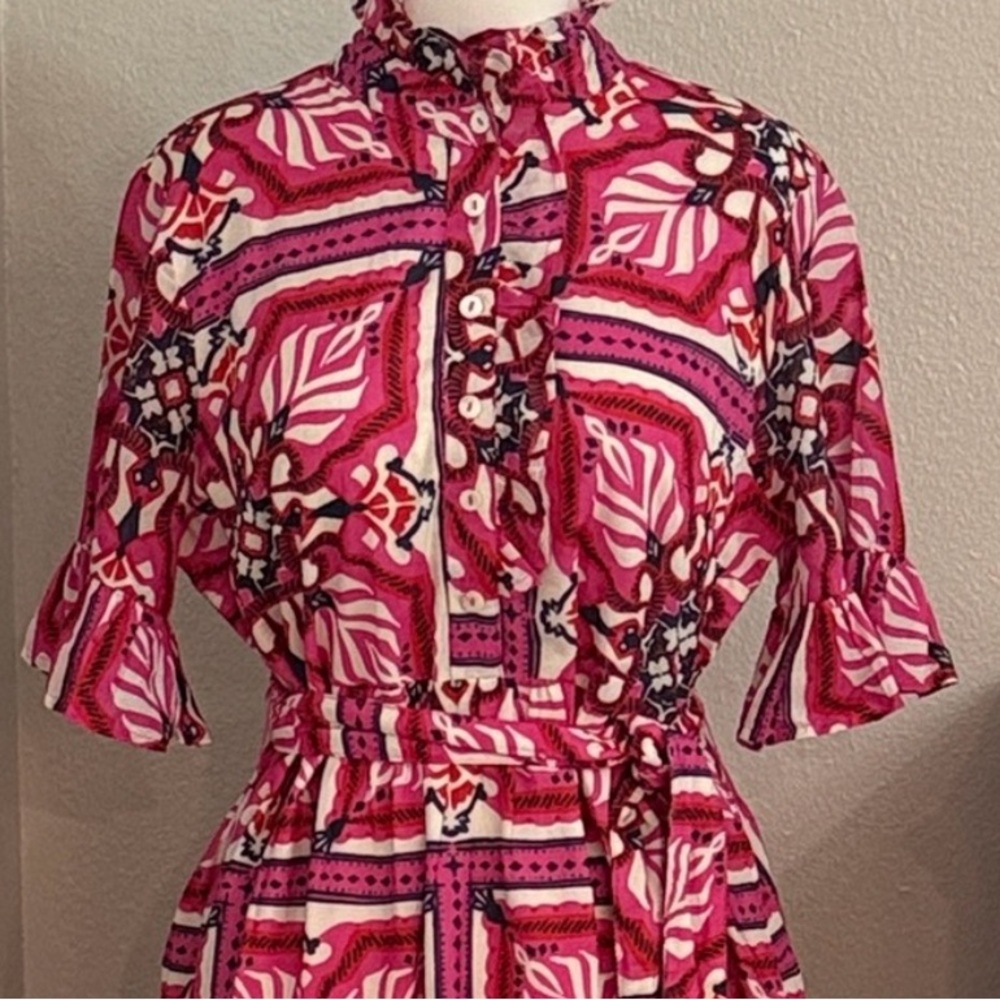 Pink Patterned Short-Sleeve Ruffled Dress - Picture 5 of 16